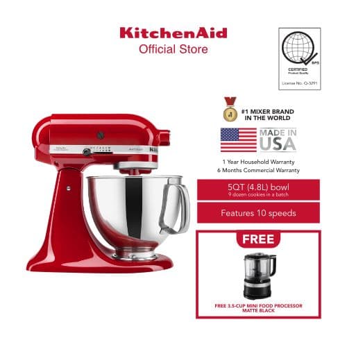 KitchenAid 5QT (4.8L) Artisan Stand Mixer 220V + FREE 3.5 Cup Food
