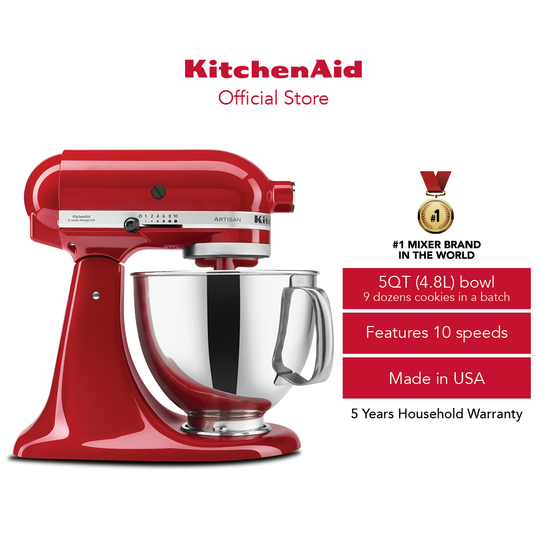 KitchenAid 5QT (4.8L) Stand Mixer 220 V (with Nylon Coated Flat Beater, C-Dough Hook, 6-Wire Whisk, and Pouring Shield for baking) – KitchenAid Philippines